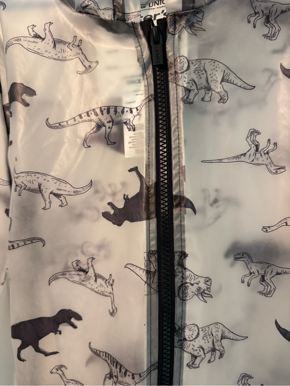Carter’s Boys Dinosaur Rain Jacket Size 7 🌧️ Clear Hooded Zip Raincoat LiKe NEW - Picture 2 of 9
